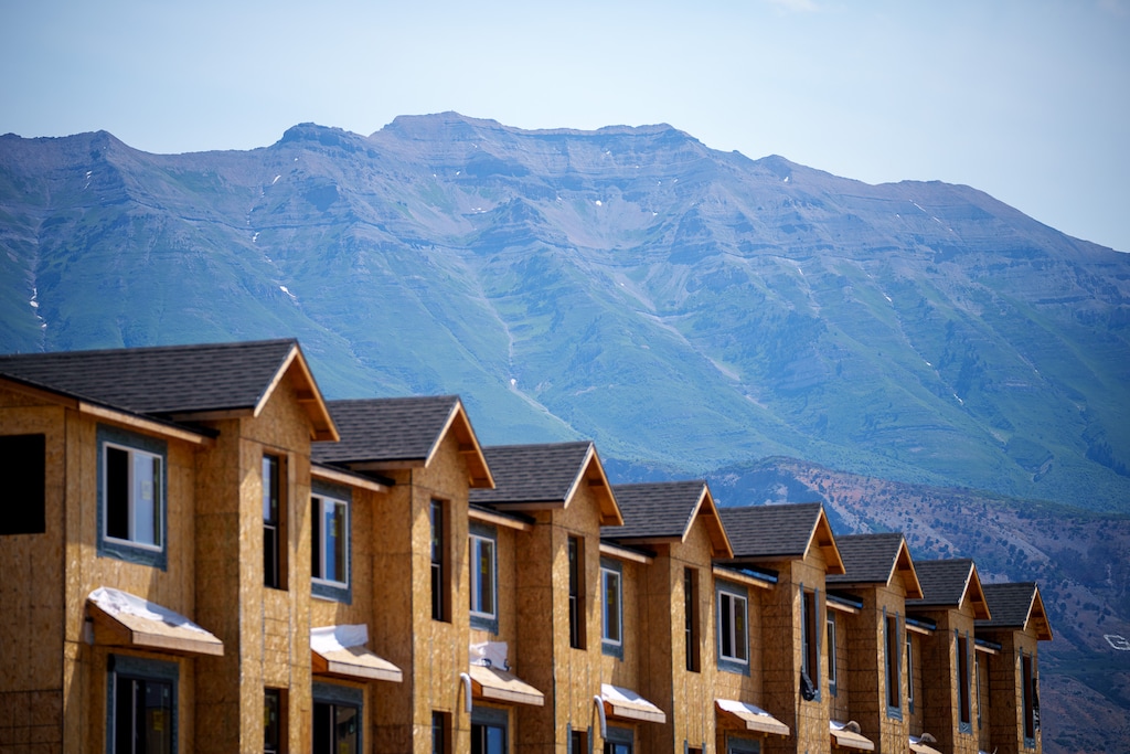 (Trent Nelson | The Salt Lake Tribune) Construction of new units at The Meadows in American Fork on Wednesday, June 23, 2021.