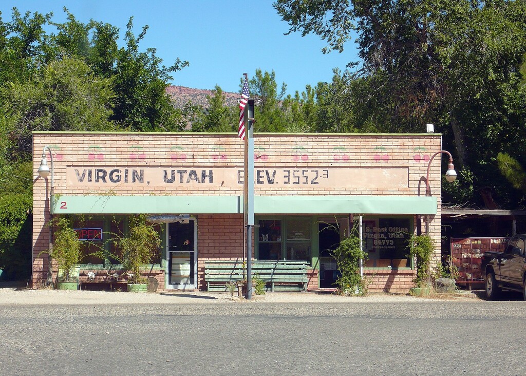 (Orsen via Wikimedia Commons) A historic building in Virgin, near Zion National Park.