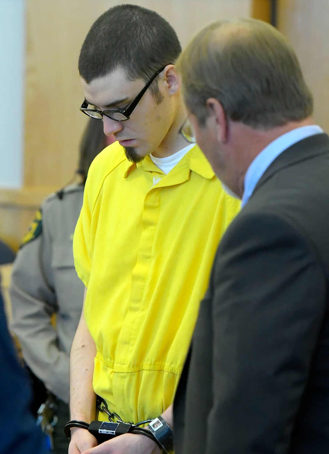 (Eli Lucero  |  Herald Journal) Alex Whipple, left, appears in 1st District Court with his lawyer Shannon Demler, for his sentencing hearing on Tuesday in Logan. Whipple was sentenced to life without the possibility of parole for murdering his niece Lizzy Shelley. 