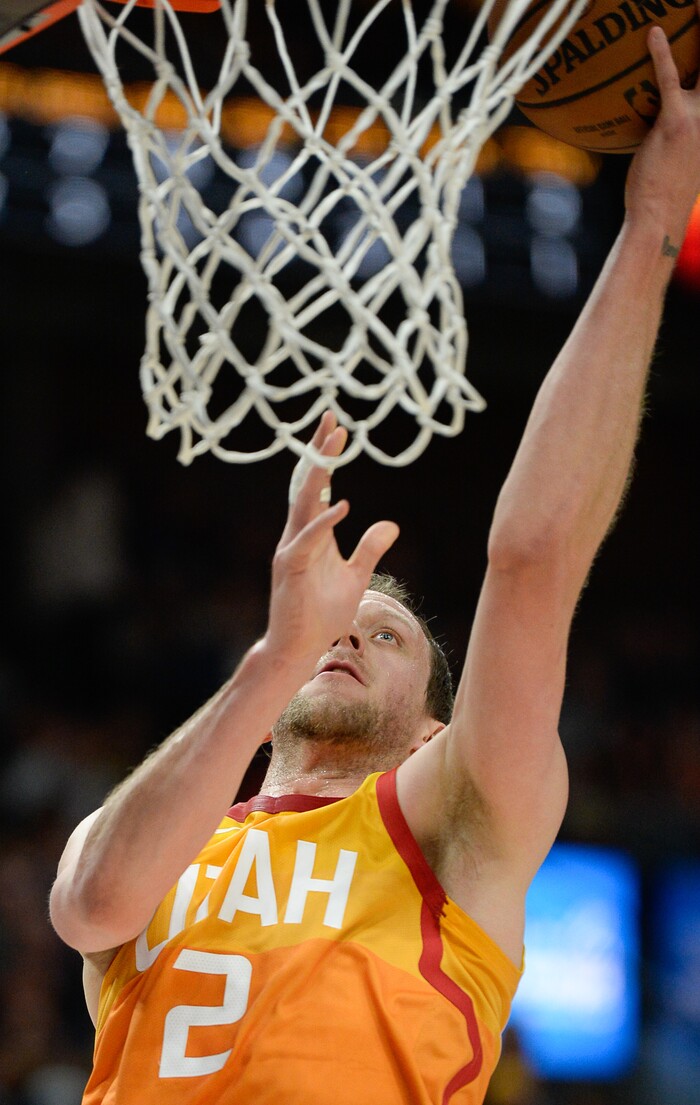(Francisco Kjolseth  |  The Salt Lake Tribune)  Utah Jazz forward Joe Ingles (2) sinks in a basket agains the Kings in the NBA game at Vivint Smart Home Arena Wed., Nov. 21, 2018, in Salt Lake City.