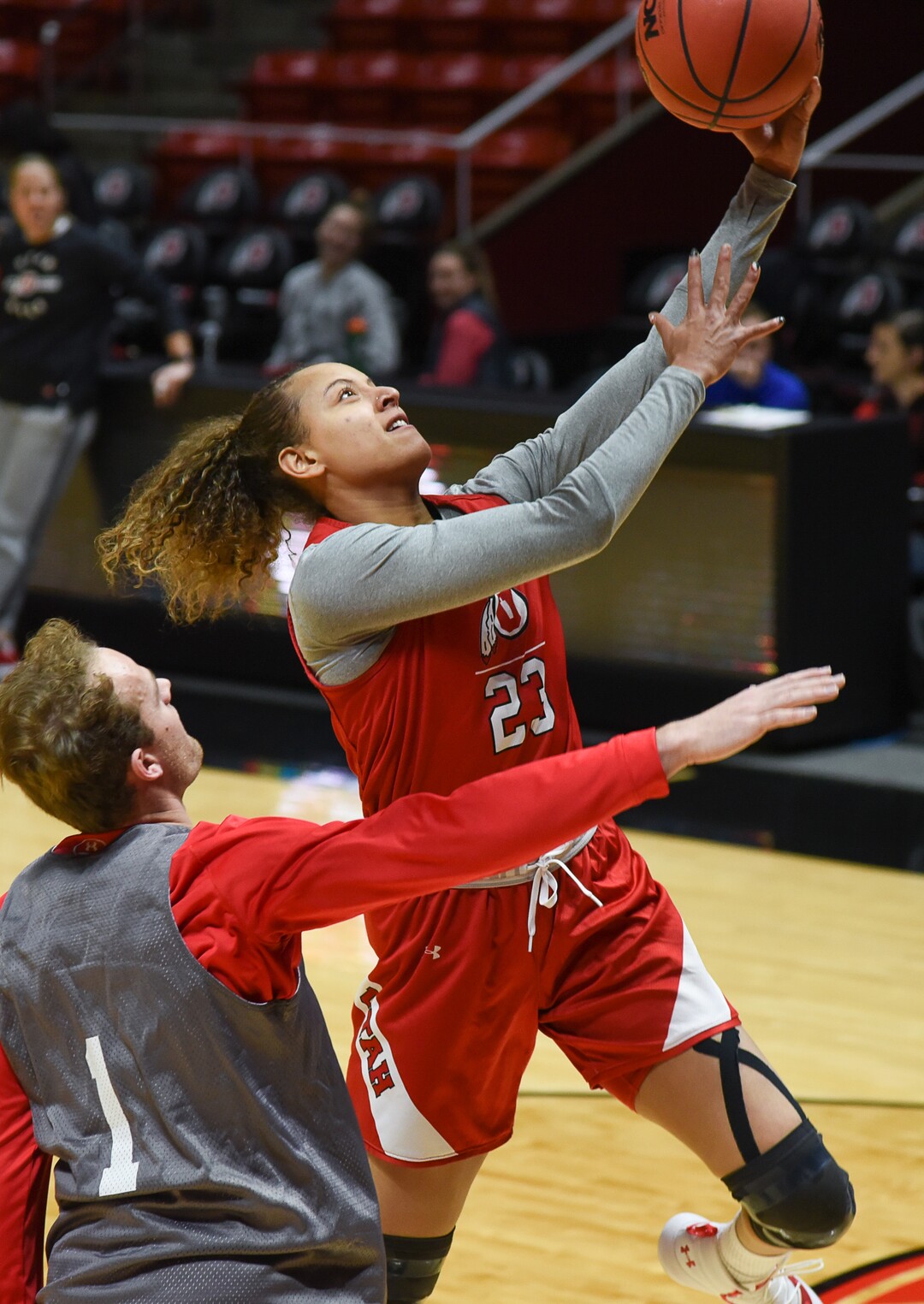 (Francisco Kjolseth  |  The Salt Lake Tribune) Daneesha Provo of the Utah women's basketball team practices at the Jon Huntsman Center on Wed. Jan. 2, 2019, as they prepare for their next game on Friday. The team guided by coach Lynne Roberts has them rolling 12-0, in one of the best starts in program history.