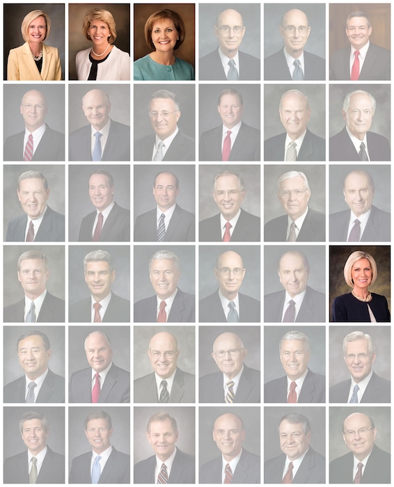 photos courtesy LDS churchThis photo shows all of the people who spoke in General Conference starting with the General Women's Session on March 25, 2017. The photos are presented in the order the speeches were given. Of the 36 speeches, four were given by women. They are Bonnie H. Cordon, Carol F. McConkie, Linda K. Burton and Joy D. Jones.