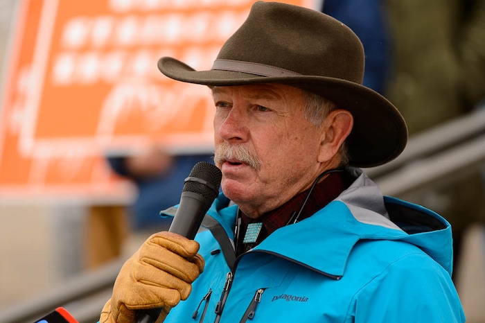 (Trent Nelson | The Salt Lake Tribune) Scott Berry, co-owner of the Boulder Mountain Lodge, speaks out against Rep. Chris Stewart's Grand Staircase bill that would create an Escalante National Park during a rally on the steps of the State Capitol Building in Salt Lake City, Tuesday December 12, 2017.