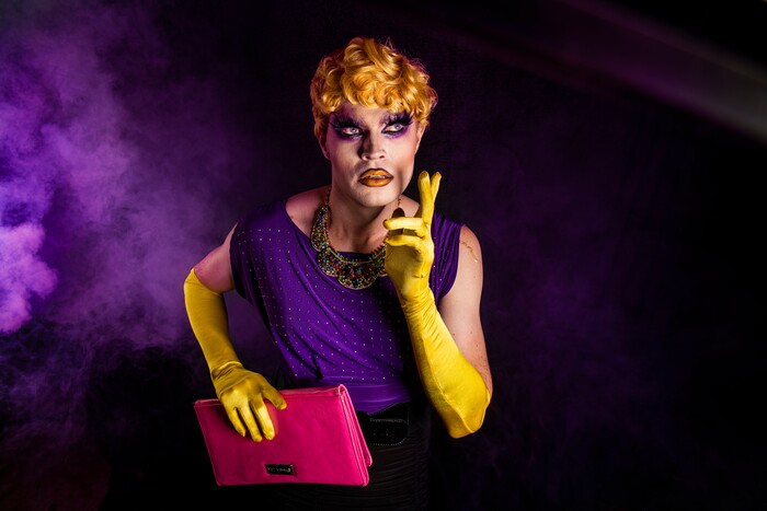 (Isaac Hale | Special to The Tribune) Tay Adams, of Orem, who performs as Brigitte Kiss, poses for a portrait before a bi-weekly drag show held by the Divine Sister-Misters of Utah County at City Limits Tavern in downtown Provo on Friday, June 18, 2021.