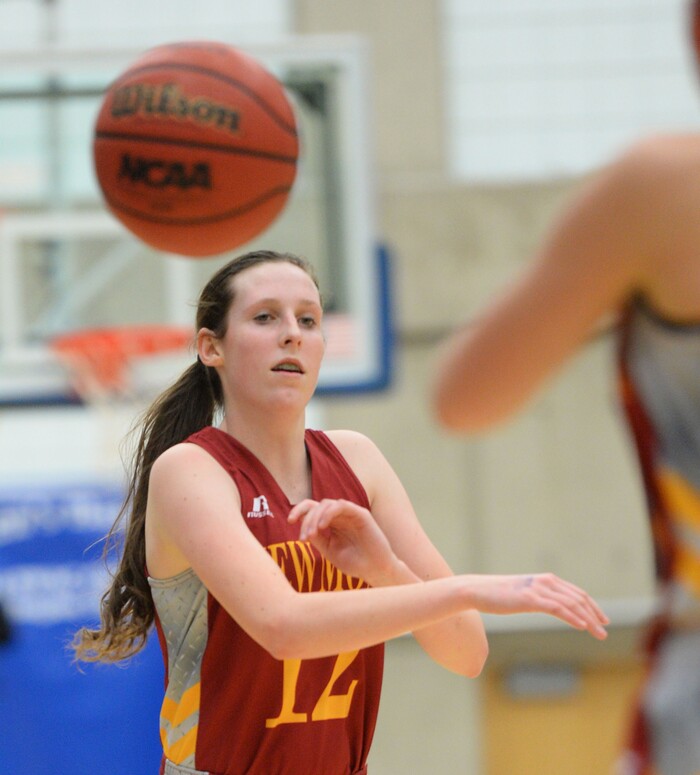 Steve Griffin  |  The Salt Lake TribuneViewmont's Mercedes Staples (12) fires a pass during game against Riverton in the girl's 5A basketball state tournament at SLCC in Taylorsville, Wednesday, February 18, 2015. 