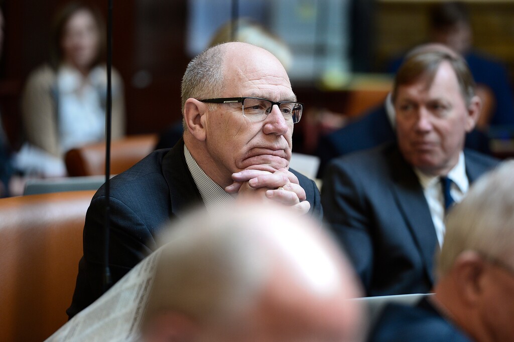 (Scott Sommerdorf | The Salt Lake Tribune) Rep. Stephen G. Handy, R-Layton, listens to the long debate on HB338 - Election Amendments - in the Utah House of Representatives, Wednesday, March 7, 2018.
