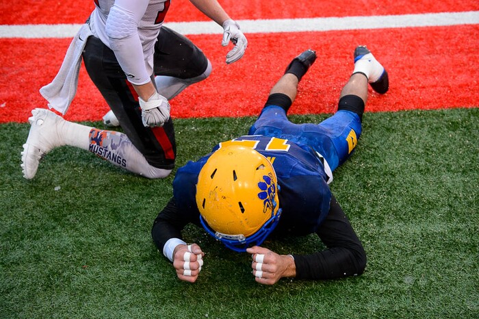 (Trent Nelson | The Salt Lake Tribune)  Orem's Puka Nacua (12) reacts to an incomplete pass in the end zone as Orem faces Mountain Crest in the Class 4A High School State Football Championship game in Salt Lake City, Friday November 17, 2017. Mountain Crest's Cameron Moser (12) defending.