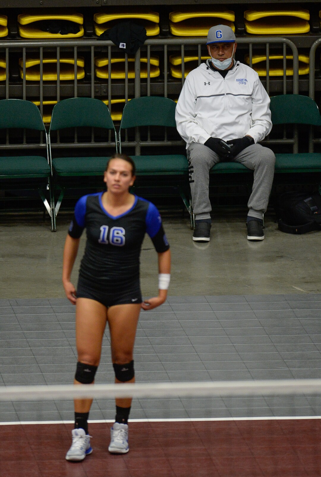 (Francisco Kjolseth  |  The Salt Lake Tribune)  Wayne Tarawhiti supports her daughter Kazna as she plays her quarterfinal match up against Syracuse at the UCCU Center at Utah Valley University on Thursday, Nov. 2, 2017, defeating them in three straight sets. Wayne is battling a form of blood cancer and keeps covered up due to a compromised immune system. 