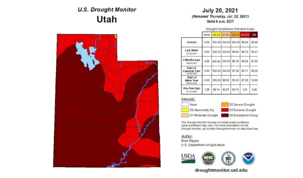 (National Drought Mitigation Center) Drought conditions in Utah continue to worsen.