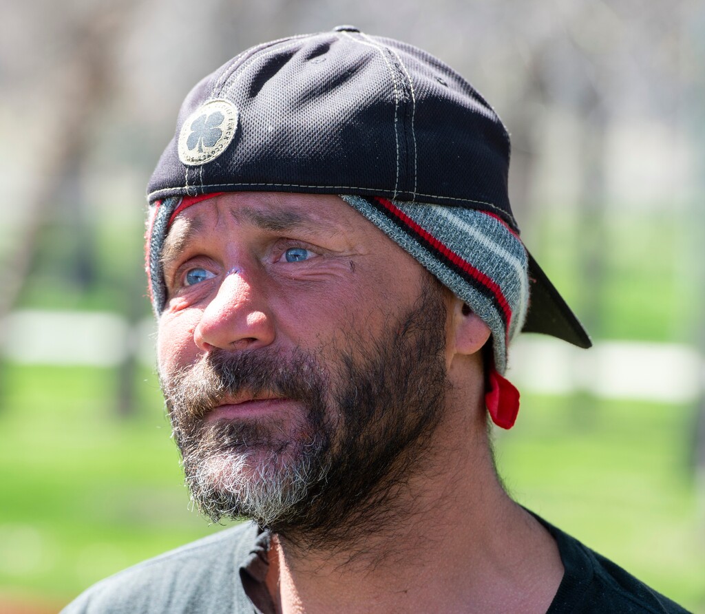 (Rick Egan  |  The Salt Lake Tribune)   Rob Ward talks about the struggles of being homeless, at Fremont Park, Wednesday April 1, 2020