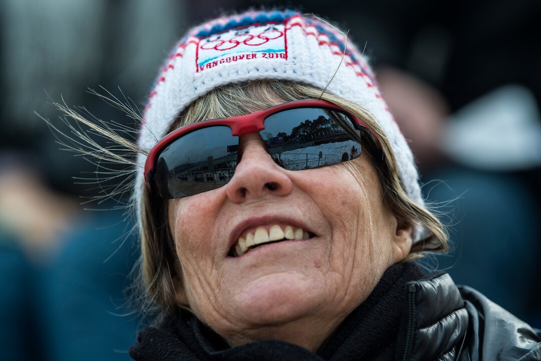 (Chris Detrick  |  The Salt Lake Tribune)  Jean Schaefer cheers on Team USA bobsledders at Olympic Sliding Centre during the Pyeongchang 2018 Winter Olympics Saturday, Feb. 24, 2018. 