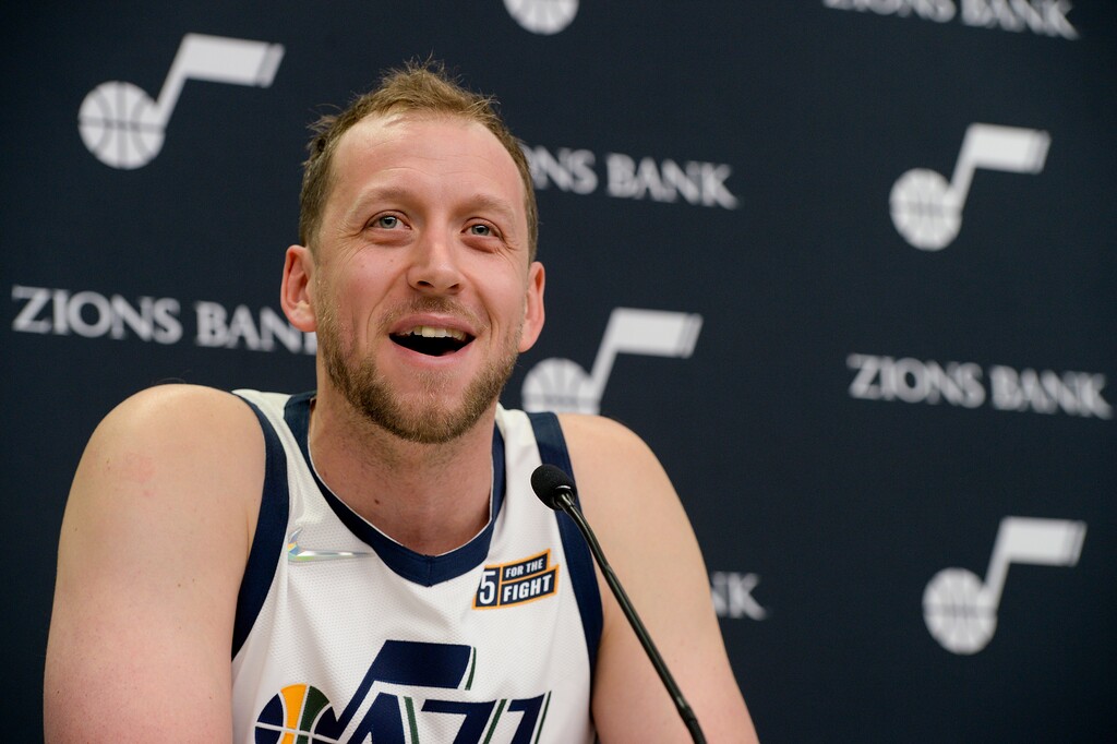 (Chris Samuels | The Salt Lake Tribune) Joe Ingles answers questions during Utah Jazz media day at Vivint Arena, Monday, Sept. 27, 2021 in Salt Lake City.