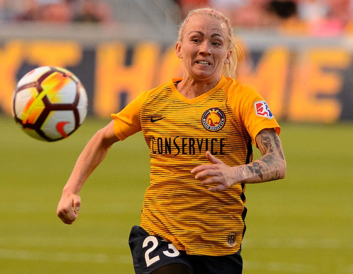 (Trent Nelson | The Salt Lake Tribune)  Utah Royals host Orlando Pride at Rio Tinto Stadium in Sandy, Wednesday May 9, 2018. Utah Royals FC midfielder Gunnhildur Jónsdóttir (23).
