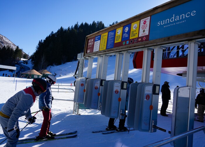 (Bethany Baker | The Salt Lake Tribune) Skiers wait in line for the lift at Sundance Resort near Provo on Thursday, Dec. 14, 2023.
