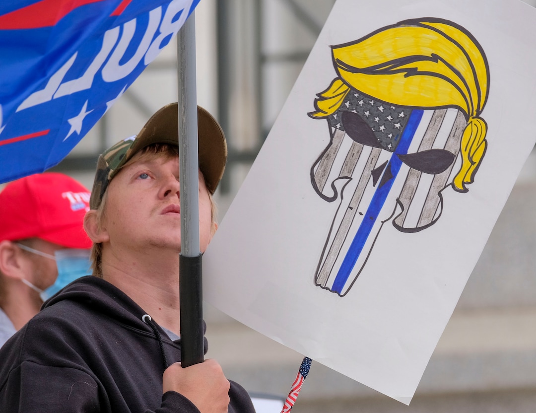 (Leah Hogsten  |  The Salt Lake Tribune) As news broke of former Vice President Joe Biden earning enough Electoral College votes to secure the presidency Saturday, Trump protesters took to the Capitol to denounce the win.