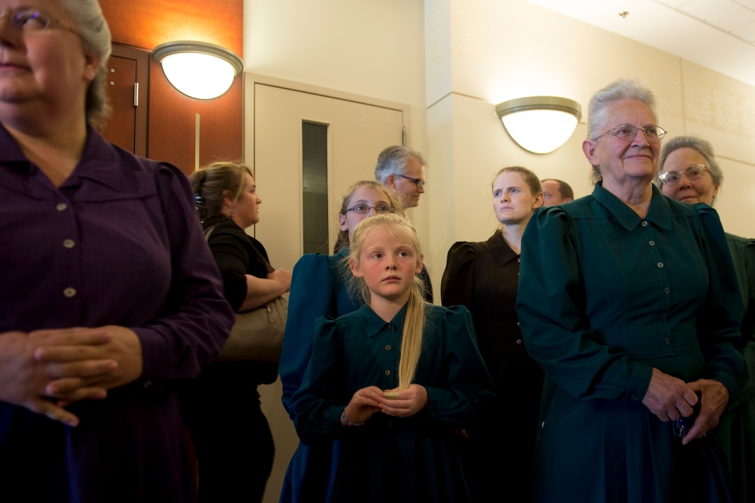 (Jeremy Harmon  |  The Salt Lake Tribune) FLDS women stand outside a courtroom following a UEP hearing in Salt Lake City on Tuesday, June 18, 2019. 
