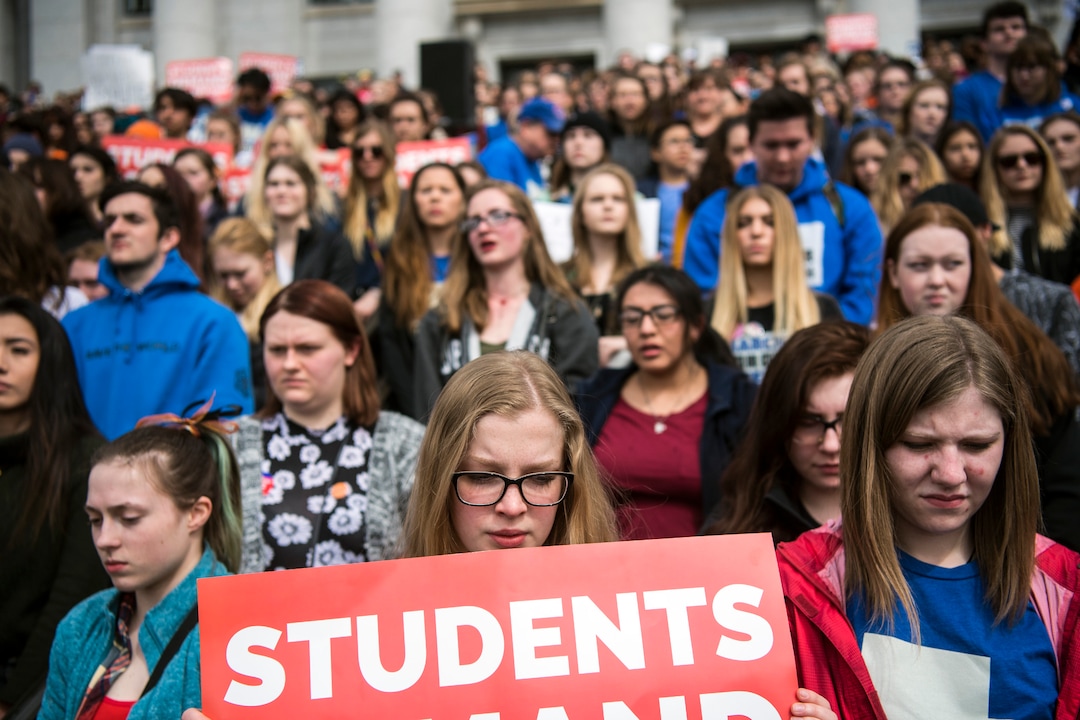 (Chris Detrick  |  The Salt Lake Tribune)  Participants listen during the March for Our Lives SLC rally at the state Capitol Saturday, March 24, 2018. The student-led March for Our Lives SLC got underway about 11:30 a.m. with what police estimated were 8,000 participants walking from Salt Lake City’s West High School to the front steps of the state Capitol.