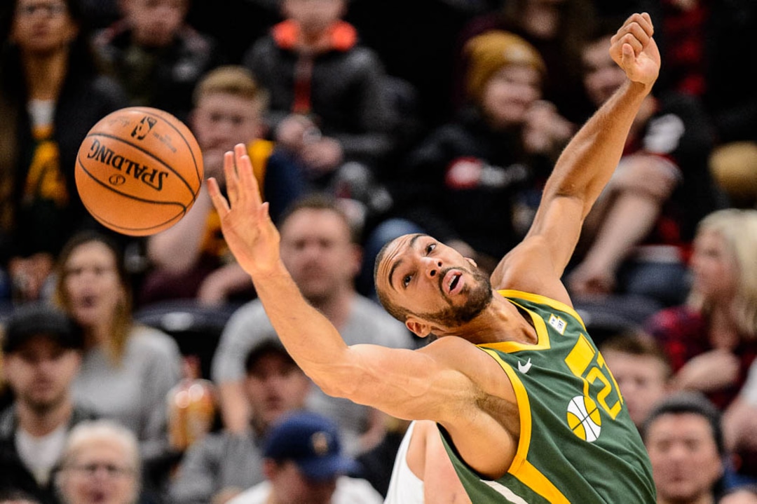 (Trent Nelson | The Salt Lake Tribune)  Utah Jazz center Rudy Gobert (27) as the Utah Jazz host the Milwaukee Bucks, NBA basketball in Salt Lake City on Saturday March 2, 2019.
