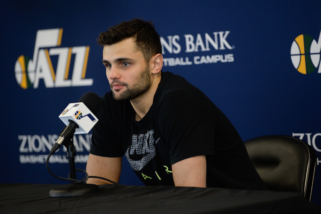 (Francisco Kjolseth  |  The Salt Lake Tribune)  Utah Jazz      guard Raul Neto speaks with the media during exit interviews at their practice facility in Salt Lake City Wed., May 8, 2018, after losing to the Houston Rockets in game 5 of their Western Conference Semifinals during the 2018 NBA Playoffs.