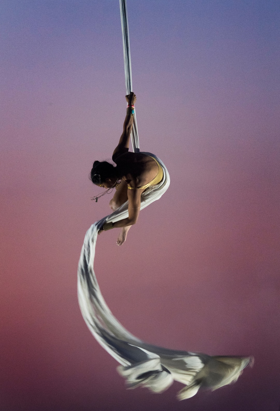 (Rick Egan  |  The Salt Lake Tribune)   Stacy Iriesoul from Toronto, performs aerial acrobatics, suspended from the Rainbow Bridge, at Burning Man, during Burning Man, a week long celebration of art and radical self expression, in the Black Rock Desert in Nevada, Saturday, Sept. 1, 2018.