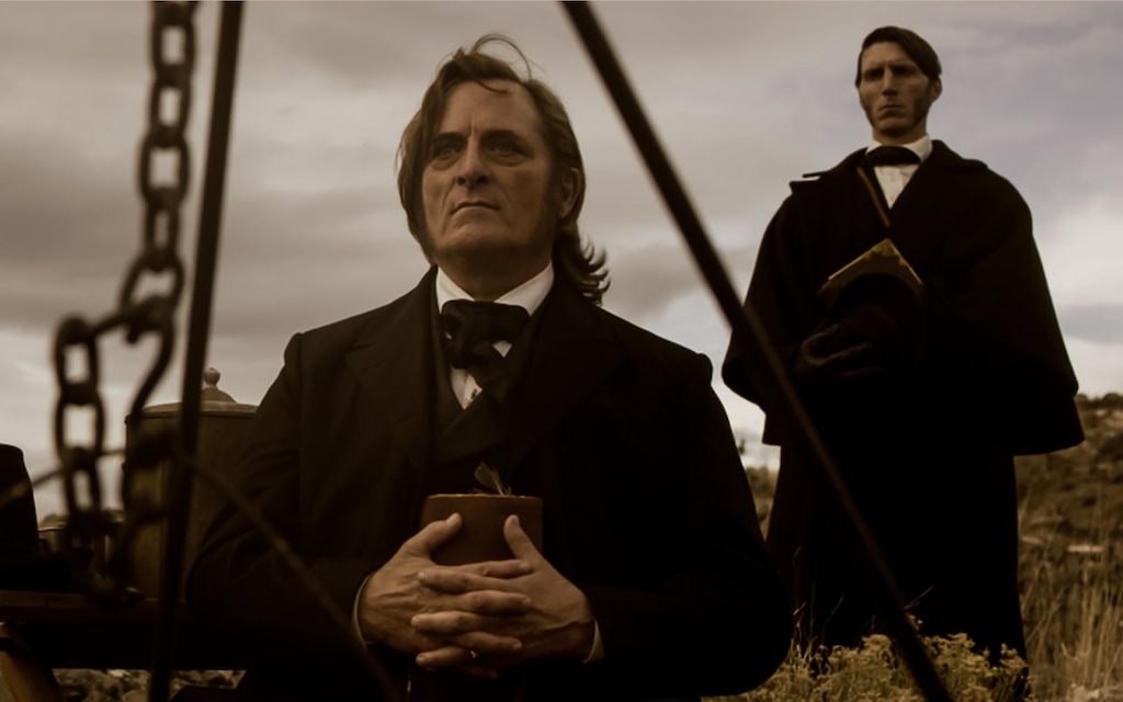 (Netflix) Kim Coates, left, as Brigham Young and Alex Breaux as Wild Bill Hickman in an episode of "American Primeval." As one Latter-day Saint historian put it: “The only thing they got right [about Young] was his haircut.”