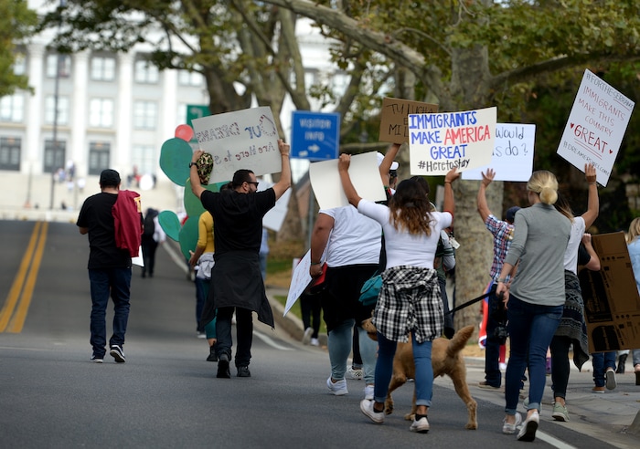 (Leah Hogsten  |  The Salt Lake Tribune) Hundreds of “We are Dreamers,” a Utah pro-Deferred Action for Childhood Arrival (DACA) group, marched in solidarity from the Utah Federal Building to the State Capitol with undocumented immigrants who will be affected by the end of DACA. 