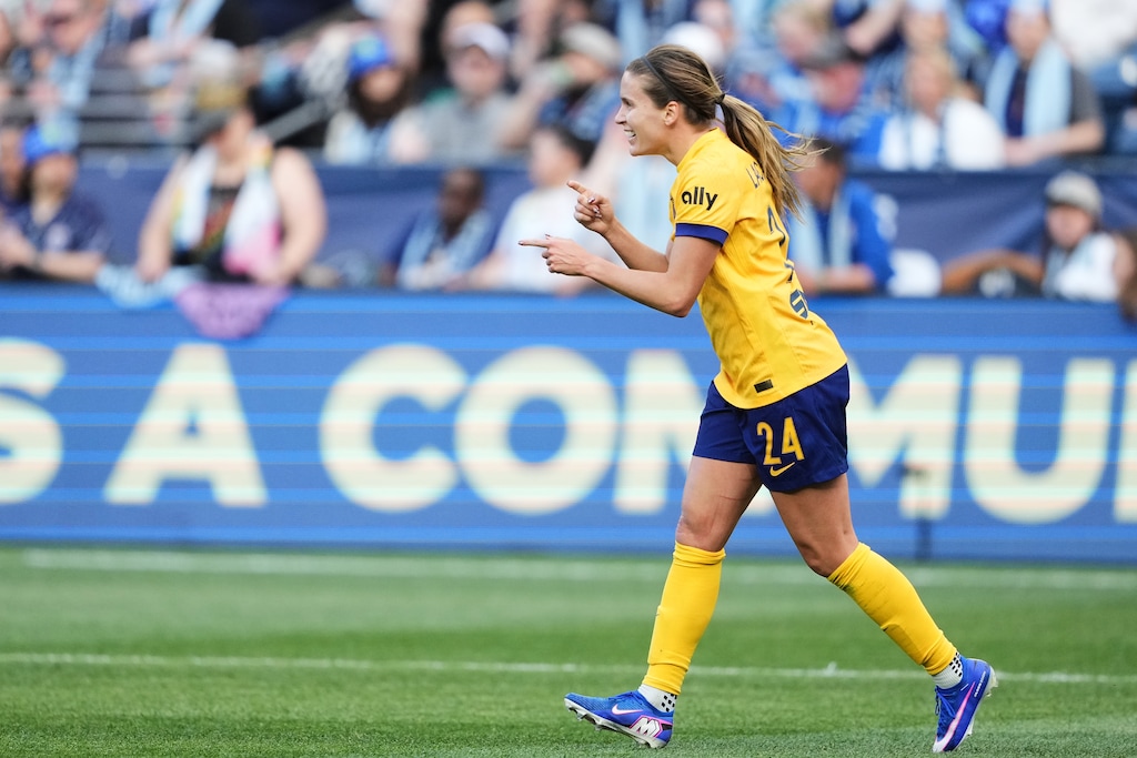 Utah Royals forward Cloé Lacasse, shown during a game in April, had a goal and assist as the Royals beat the Orlando Pride 2-1 on Saturday. (AP Photo/Lindsey Wasson)