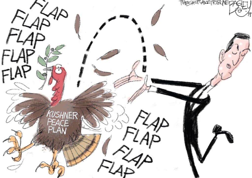(Pat Bagley | The Salt Lake Tribune)  This Pat Bagley cartoon, titled "Peace Fowl," appears in The Salt Lake Tribune on Tuesday, June 25, 2019.
