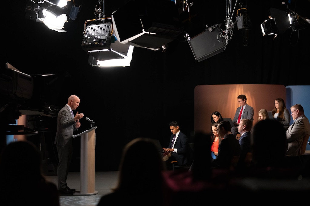 (Francisco Kjolseth | The Salt Lake Tribune) Utah Gov. Spencer Cox speaks at his monthly news conference in Salt Lake City on Thursday, Sept. 21, 2023.