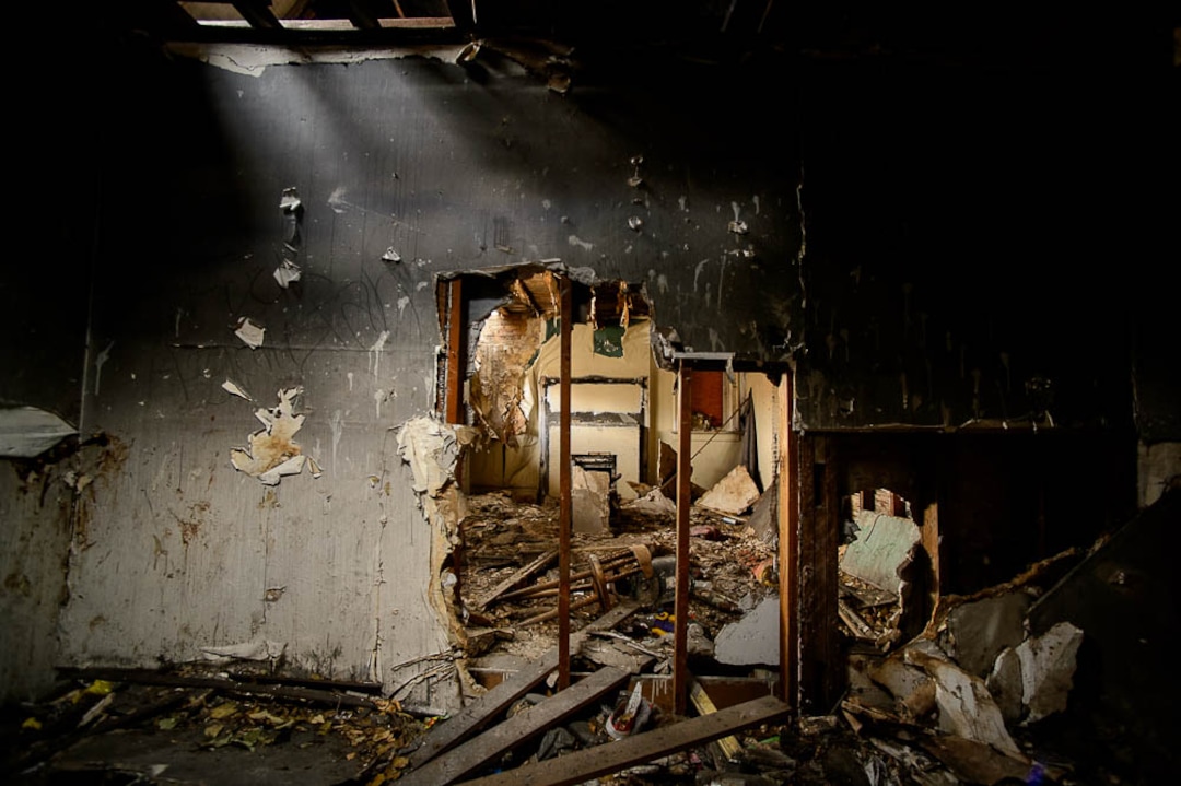 (Trent Nelson | The Salt Lake Tribune)  A dilapidated, fire-damaged building near 100 South 700 East in Salt Lake City, Thursday Feb. 15, 2018. Other Side Academy has received approval to demolish it for their expansion.
