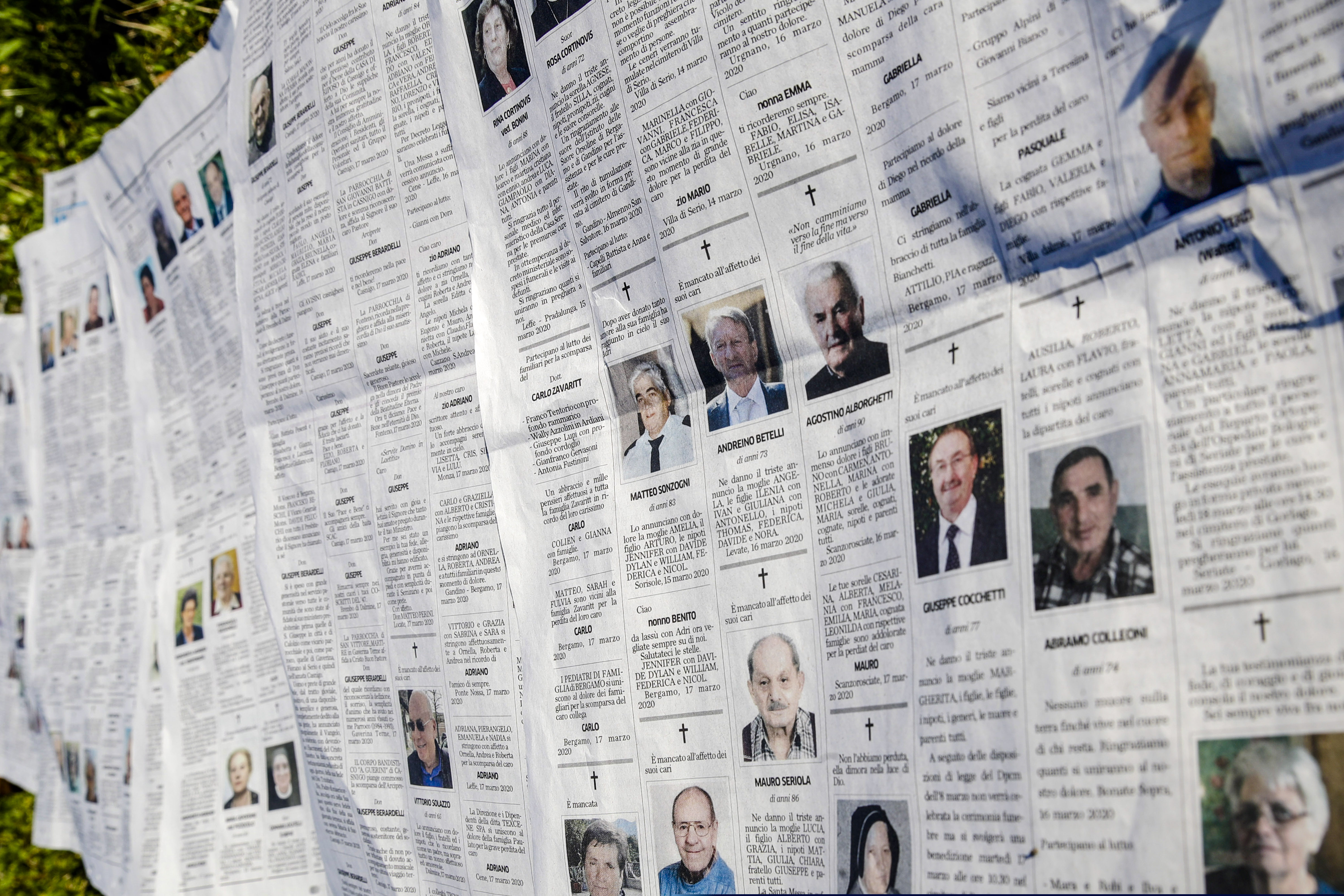 (Luca Bruno | AP) The Eco di Bergamo newspaper features several pages of obituaries in its March 17, 2020 edition, in Mediglia, Italy, Wednesday, March 18, 2020. 