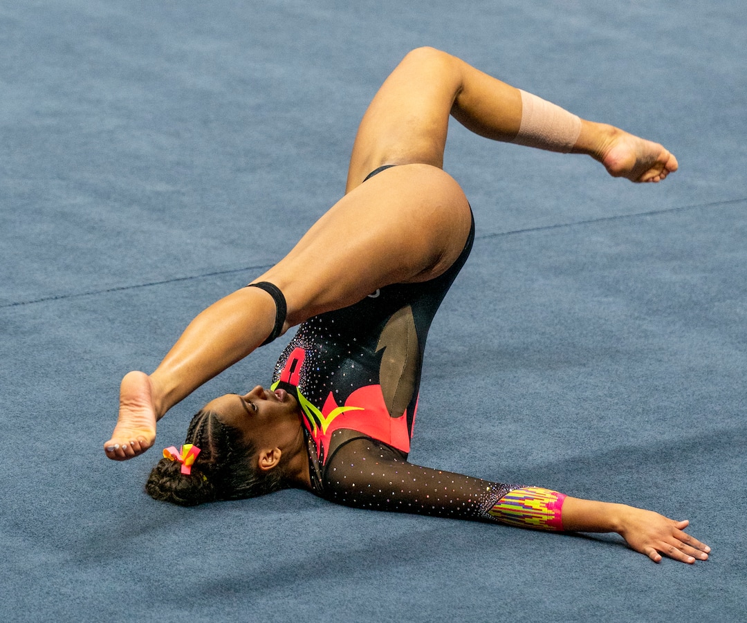 (Rick Egan | The Salt Lake Tribune) Jaedyn Rucker competes on the floor for Utah, in PAC-12 gymnastics action Utah vs Arizona, at the Huntsman Center on Saturday, Jan. 23, 2021.