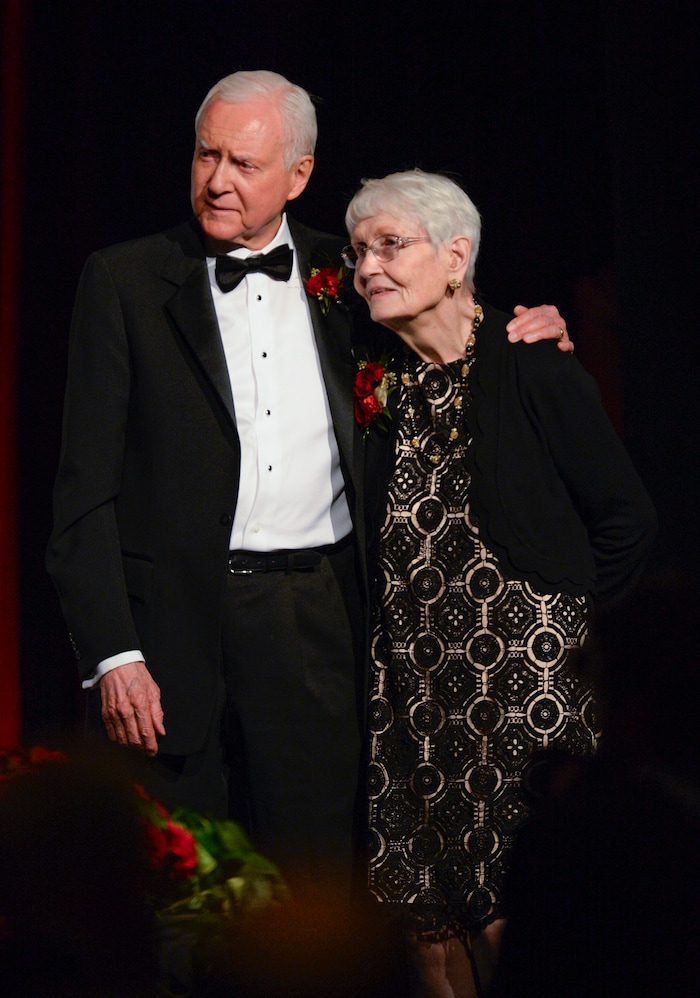 Leah Hogsten | The Salt Lake Tribune
The Salt Lake Chamber awarded Senator Orrin G. Hatch, with his wife Elaine by his side, as the 39th Giant in Our City, in honor of his exceptional and distinguished service and extraordinary professional achievement, Saturday, June 9, 2018 at Grand America Hotel.