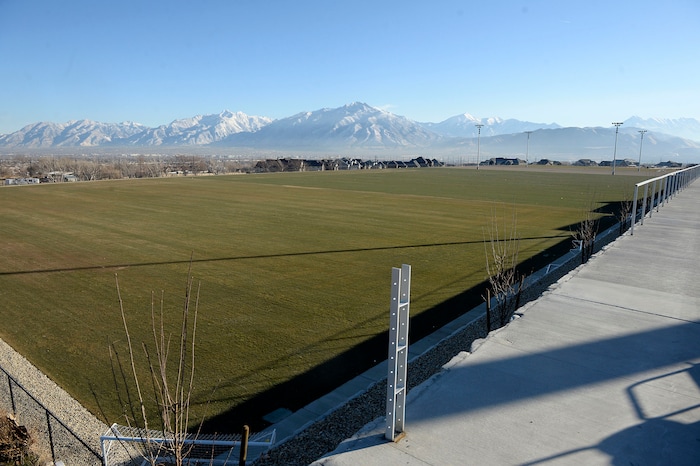 (Al Hartmann  |  The Salt Lake Tribune) 	
Five side by side soccer practice fields are part of the RSL Academy charter school's complex which includes the school, these practice fields, an indoor soccer arena, outside stadium and student dormitory. 