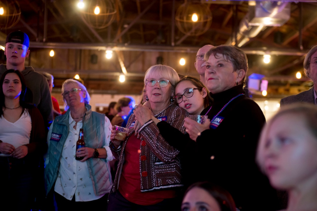(Jeremy Harmon  |  The Salt Lake Tribune) Salt Lake City mayoral candidate Erin Mendenhall supporters watch as early results come in on election night Tuesday, November 5, 2019.
