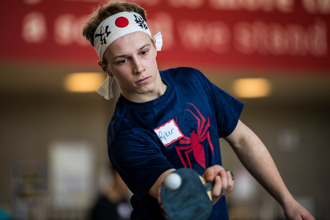 (Chris Detrick  |  The Salt Lake Tribune)  Syracuse junior Ryker Craythorne competes during the first state-wide Utah High School Table Tennis Tournament at Granger High School Saturday, January 13, 2018.  Organized by math teacher Walter Poelzing and sponsored by Salt Lake City Table Tennis, 46 high school students from all over the state competed. ÒPing Pong is not just a garage game, itÕs a serious sport,Ó said Walter Poelzing, math teacher at Granger High School and organizer of the Invitational. ÒWhen you look internationally, itÕs one of the top sports played around the world, along with soccer. Here in Utah, table tennis is just beginning, but we have a few top national players in our state. WeÕre excited to host this special event; these high school kids are intense, focused and committed to win.ÓSchools participating include Hillcrest, Brighton, Granger, Skyline, Waterford, Syracuse, Cottonwood, American Fork, Bingham,Taylorsville, Itineris Early College High School and Wasatch.