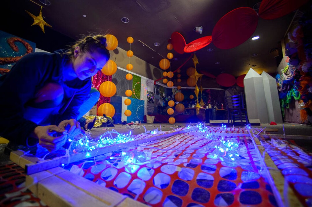 (Trent Nelson | The Salt Lake Tribune)  Rio Wimmer working at dreamscapes in Salt Lake City on Tuesday March 12, 2019. Dreamscapes is a project of the Utah Arts Alliance. It runs for one month from March 15 through April 15.