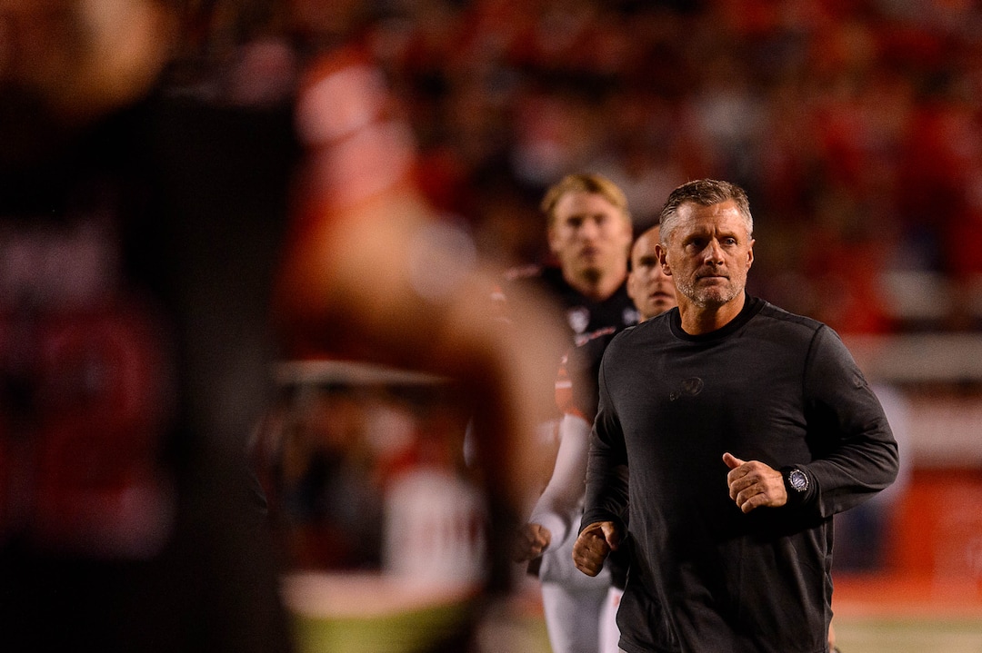 (Trent Nelson | The Salt Lake Tribune)  Utah Utes head coach Kyle Whittingham as the Utah Utes host the San Jose State Spartans, NCAA football at Rice-Eccles Stadium in Salt Lake City, Saturday September 16, 2017.