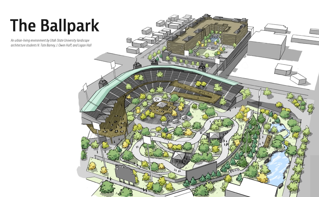 (Salt Lake City, Nicholas Tate Barney) The proposed layout of The Ballpark, a group of Utah State University landscape architecture students' submission to the Ballpark Next competition. The proposal took first place in the contest's student category.
