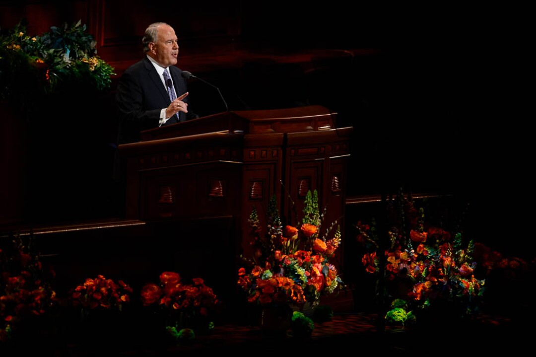 (Trent Nelson  |  The Salt Lake Tribune)  Ronald A. Rasband speaks during the afternoon session of the189th Annual General Conference of The Church of Jesus Christ of Latter-day Saints in Salt Lake City on Sunday April 7, 2019.