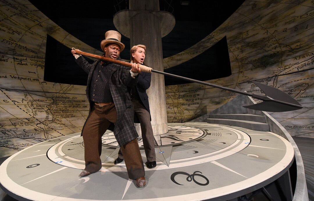 (Francisco Kjolseth  |  The Salt Lake Tribune)  Stars, Musa Ngqungwana, left, as Queequeg and Joshua Dennis as Greenhorn act out scenes from Utah Opera's upcoming "Moby-Dick" at the Capitol Theatre for the 21st-century opera by Jake Heggie based on the classic novel by Herman Melville.