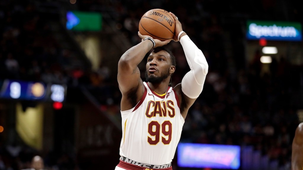 Cleveland Cavaliers' Jae Crowder shoots against the Indiana Pacers in the first half of an NBA basketball game, Friday, Jan. 26, 2018, in Cleveland. (AP Photo/Tony Dejak)