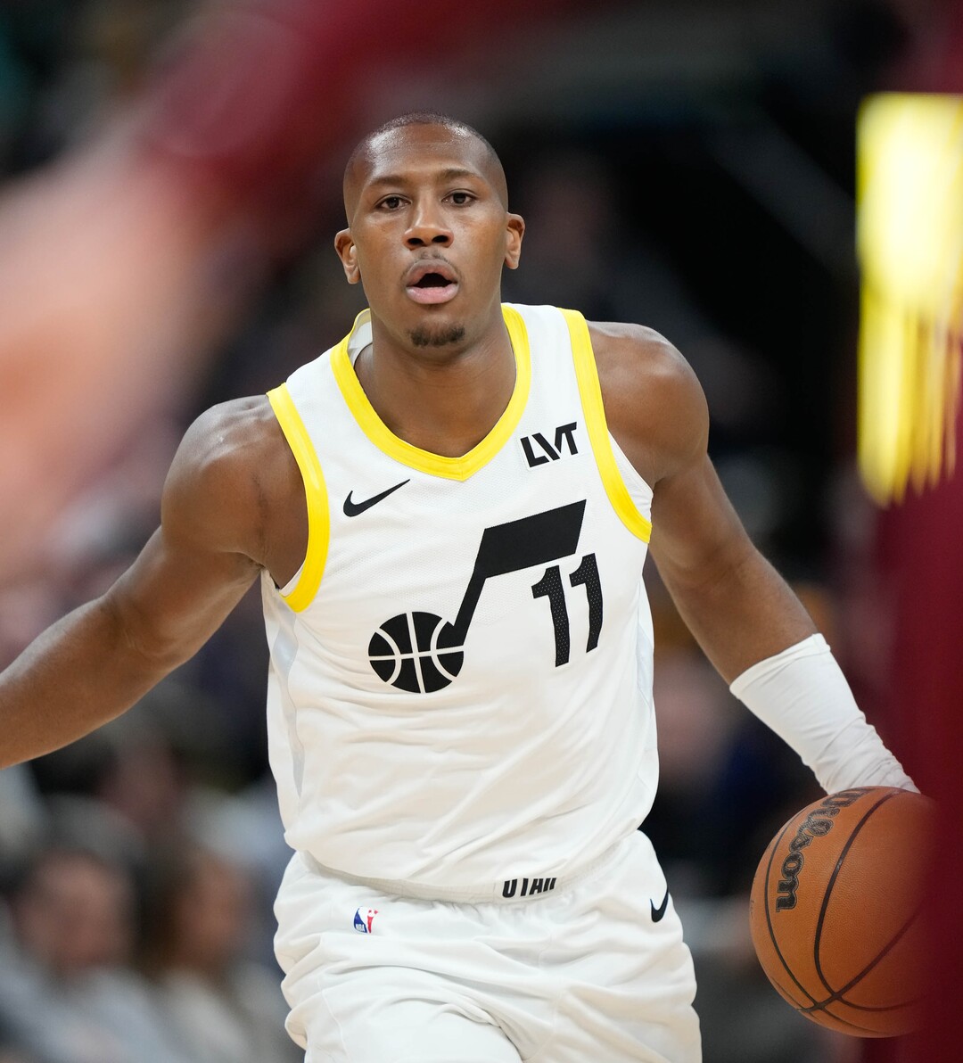 (Francisco Kjolseth  |  The Salt Lake Tribune) Utah Jazz guard Kris Dunn (11) moves the ball down court as the Utah Jazz host the Cleveland Cavaliers at the Delta Center in Salt Lake City on Tuesday, April 2, 2024.