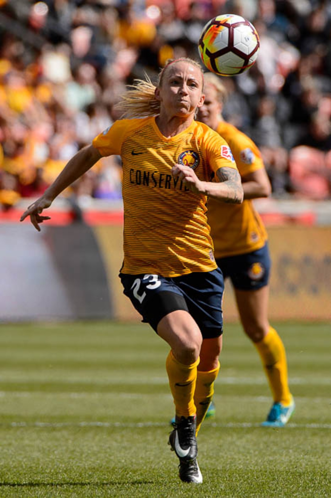 (Trent Nelson | The Salt Lake Tribune)  Utah Royals FC hosts the Chicago Red Stars, at Rio Tinto Stadium in Sandy, Saturday April 14, 2018. Utah Royals FC midfielder Gunnhildur Jónsdóttir (23).
