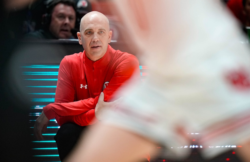 (Francisco Kjolseth | The Salt Lake Tribune) University of Utah basketball coach Craig Smith as Utah hosts Westminster University in an exhibition game at the Huntsman Center in Salt Lake City on Wednesday, Nov. 01, 2023.
