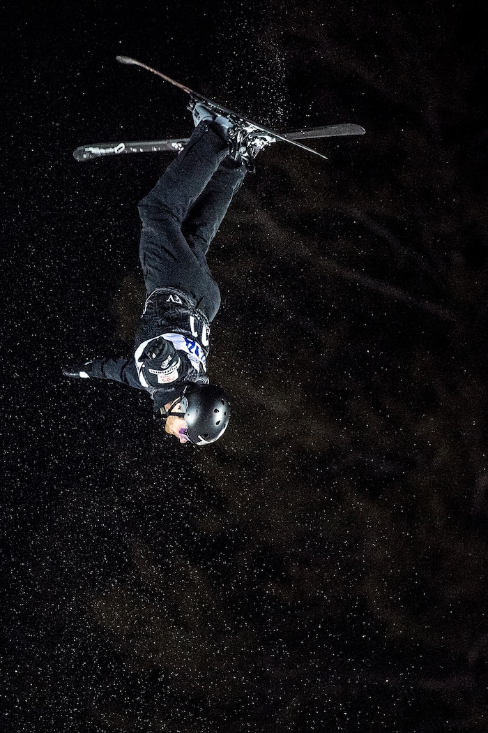 (Chris Detrick  |  The Salt Lake Tribune)  USA's Jonathon Lillis (11) competes in the Men's Aerial Finals during the FIS Visa Freestyle International Ski World Cup at Deer Valley Resort Friday, January 12, 2018.  Lillis finished in sixth place with a score of 72.85.
