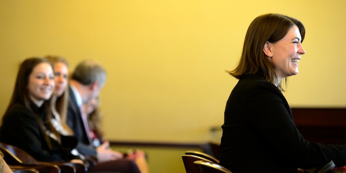 (Steve Griffin  |  The Salt Lake Tribune) Utah Supreme Court nominee Paige Petersen answers questions during her Senate Judicial Confirmation committee hearing at the State Capitol in Salt Lake City Monday November 13, 2017. Paige was joined by family and friends during the hearing.
