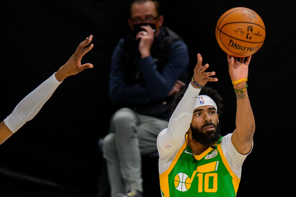 (Trent Nelson  |  The Salt Lake Tribune) The top priority for Utah Jazz general manager Justin Zanik (rear) in free agency will be trying to retain All-Star guard Mike Conley, who is an unrestricted free agent.