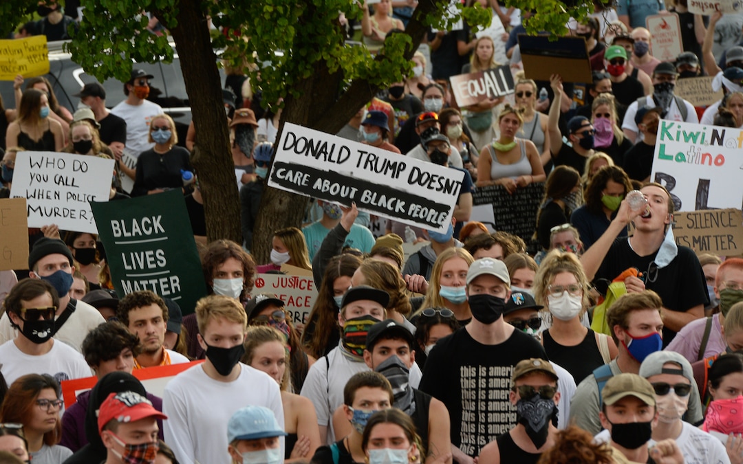 (Francisco Kjolseth  |  The Salt Lake Tribune) Demonstrators protesting against police brutality gather at the Park building at the University of Utah on Wednesday, June 3, 2020, in Salt Lake City, as the initially set 8 p.m. weeklong curfew was removed.