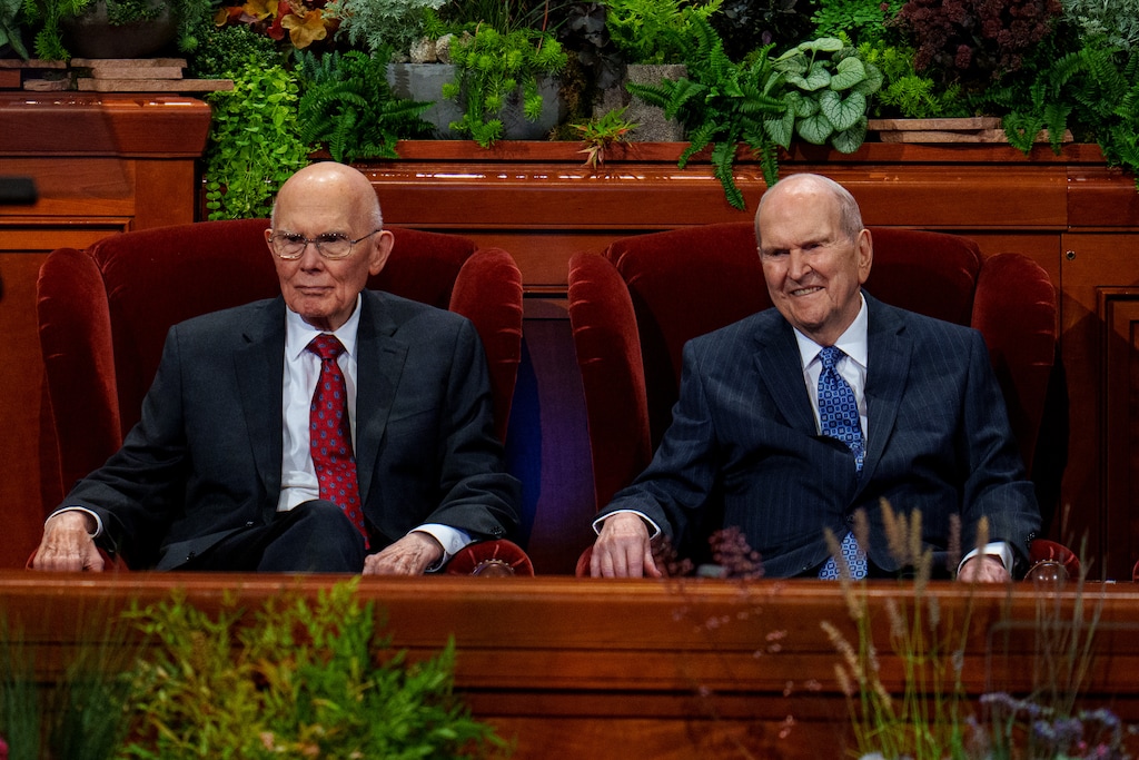 (Trent Nelson | The Salt Lake Tribune) President Russell M. Nelson, right, and his counselor Dallin H. Oaks at General Conference in 2024. The two sat side by side in public and private church meetings for more than 40 years.